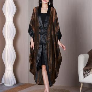 Huge Frog Buttons Cocoon Cardigan Plus Size Silk Flouncing Coat