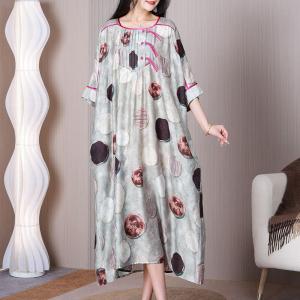 Unique Buttons Pleated Dotted Dress Silky Plump Caftan