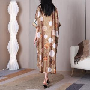 Unique Buttons Pleated Dotted Dress Silky Plump Caftan