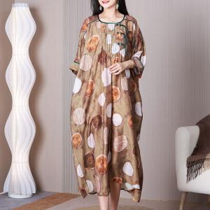 Unique Buttons Pleated Dotted Dress Silky Plump Caftan
