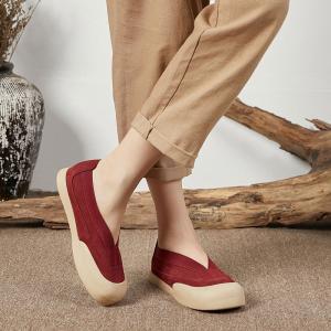 Square Toe Cozy Leather Flats Slip-On Student Platform Shoes
