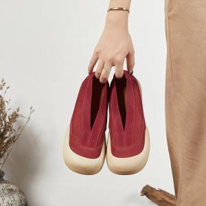 Square Toe Cozy Leather Flats Slip-On Student Platform Shoes