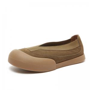 Square Toe Cozy Leather Flats Slip-On Student Platform Shoes