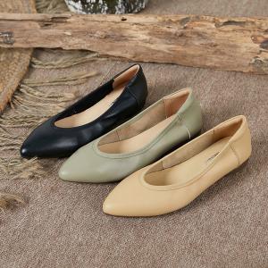 Solid Color Pointed Toe Flats Cowhide Shallow Office Footwear