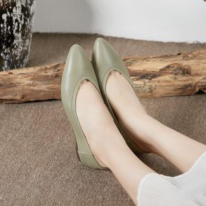 Solid Color Pointed Toe Flats Cowhide Shallow Office Footwear