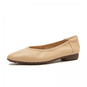 Solid Color Pointed Toe Flats Cowhide Shallow Office Footwear