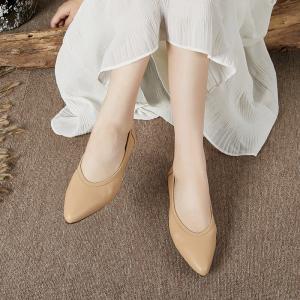 Solid Color Pointed Toe Flats Cowhide Shallow Office Footwear