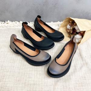 Business Casual Chunky Heels Loafers Round Toe Slip-On