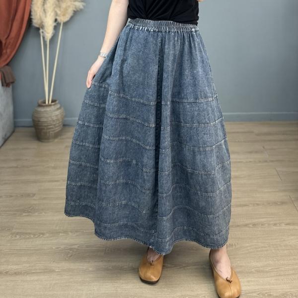 Maxi Stone Wash Skirt Summer Plus Size Jean Skirt