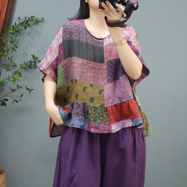 Crew Neck Colorful Blouse Cozy Flouncing Blouse