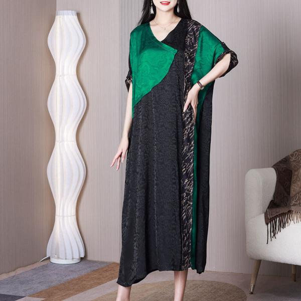 Green and Black Elegant Dress Heavy Silk Modest Dress