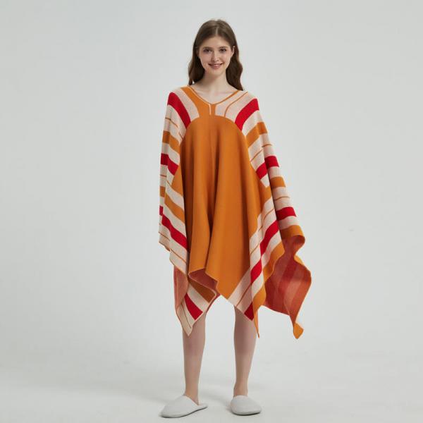 Colorful Striped Knitting Home Cape Plus Size Blanket Poncho