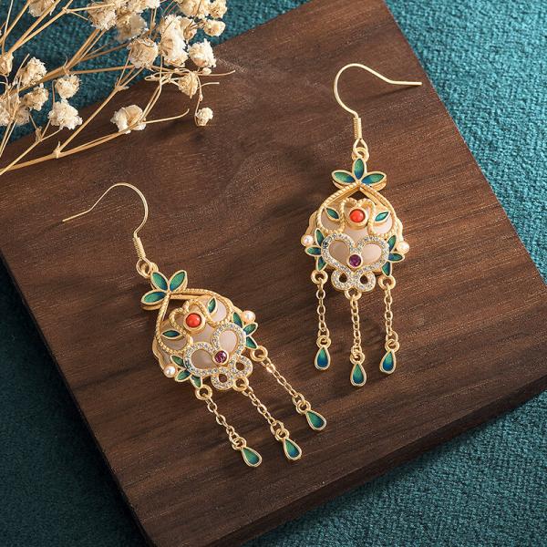 Modern Chinese Fashion Tassel Earrings Enamel Beads Jewelry