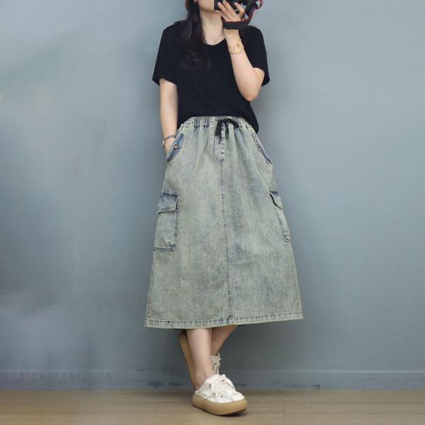 Side Pockets Light Wash Skirt Jean A-Line Skirt