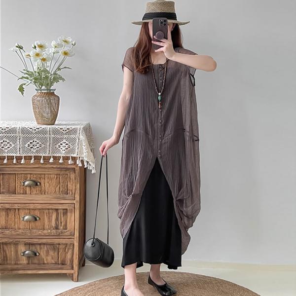 Short Sleeves Silky Sheer Cocoon Dress with Camisole