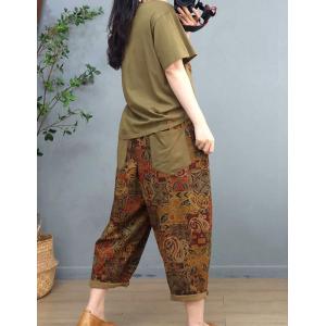 Printed Chest Pocket Cotton Tee with Cotton Linen Folk Pants