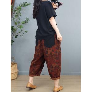 Printed Chest Pocket Cotton Tee with Cotton Linen Folk Pants