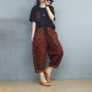 Printed Chest Pocket Cotton Tee with Cotton Linen Folk Pants