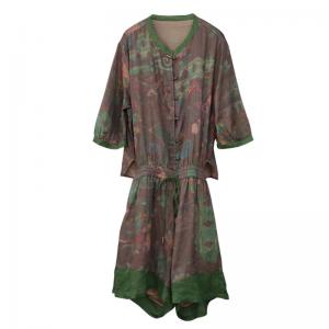 Organic Ramie Plus Size Rompers Tied Waist Printed Playsuits