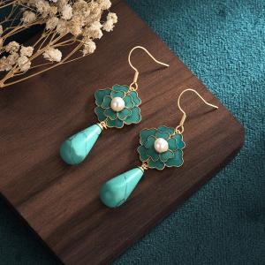 Camellia Flowers Turquoise Earrings Eastern Qipao Jewelry