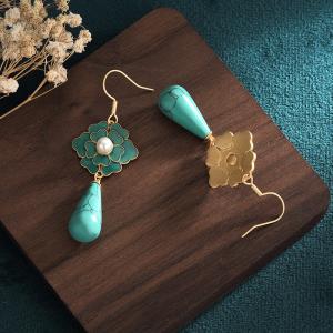 Camellia Flowers Turquoise Earrings Eastern Qipao Jewelry