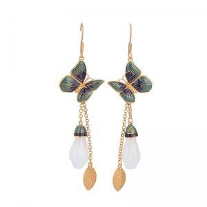 White Jade Butterfly Earrings Golden Leaf Eastern Earrings