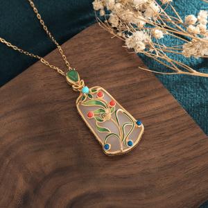 Colorful Enamel Traditional Lucky Pendant Necklace