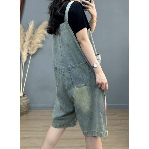 Letter Prints 90s Overalls Shorts Light Wash Overalls