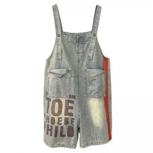 Letter Prints 90s Overalls Shorts Light Wash Overalls