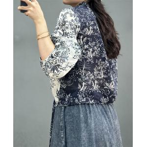 Blue and White Floral Shirt Front Knot Designer Blouse