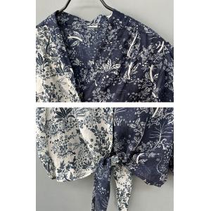 Blue and White Floral Shirt Front Knot Designer Blouse