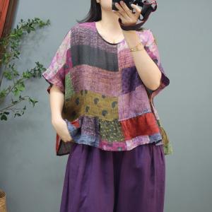 Crew Neck Colorful Blouse Cozy Flouncing Blouse