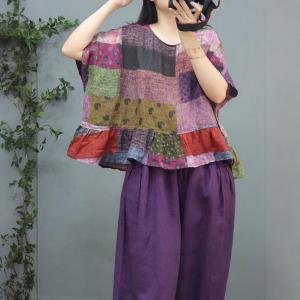 Crew Neck Colorful Blouse Cozy Flouncing Blouse