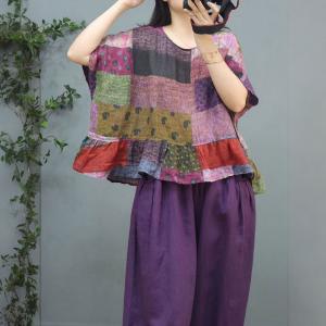 Crew Neck Colorful Blouse Cozy Flouncing Blouse