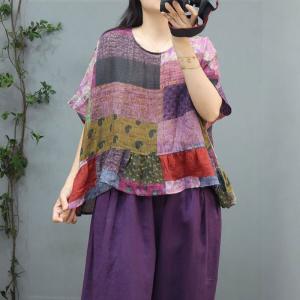 Crew Neck Colorful Blouse Cozy Flouncing Blouse