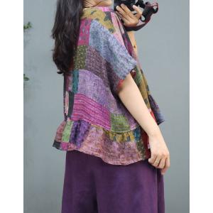 Crew Neck Colorful Blouse Cozy Flouncing Blouse