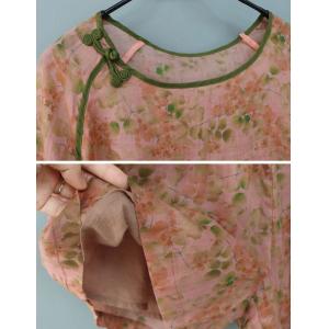 Cozy Frog Button Floral Blouse with Ramie Shorts