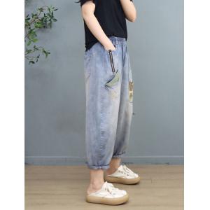 Camo Pocket Light Wash Jeans Casual Baggy Jeans