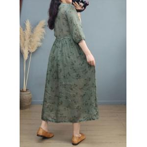 High Waist Side Tied Dress A-Line Ramie Loose Dress