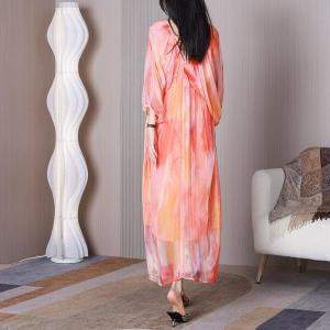 Lantern Sleeves Pastel Maxi Dress V-neck Sheer Elegant Dress