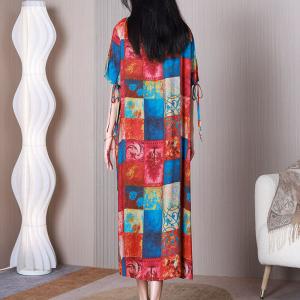 Tied Sleeves Colorful Checkered Dress Crew Neck Printed Dress