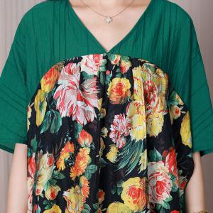 Rose Flowers Midi Green Dress Yellow Ruffled Dress