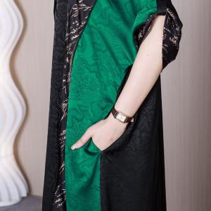 Green and Black Elegant Dress Heavy Silk Modest Dress