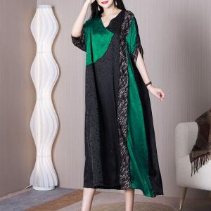 Green and Black Elegant Dress Heavy Silk Modest Dress