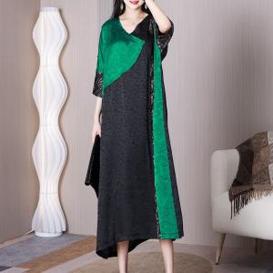 Green and Black Elegant Dress Heavy Silk Modest Dress