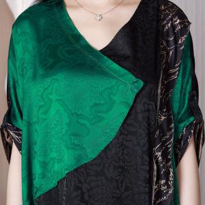Green and Black Elegant Dress Heavy Silk Modest Dress