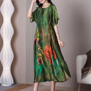 Heavy Silk Printed Tied Dress Modest Office Dress