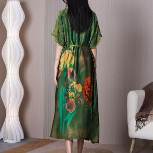 Heavy Silk Printed Tied Dress Modest Office Dress
