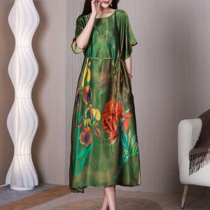 Heavy Silk Printed Tied Dress Modest Office Dress