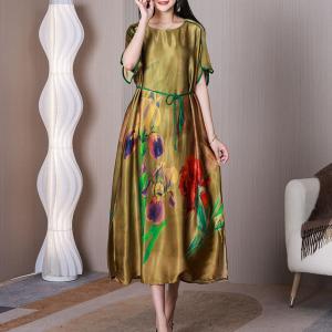 Heavy Silk Printed Tied Dress Modest Office Dress